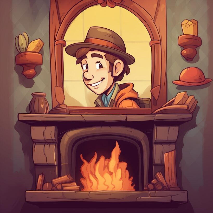 A picture of Grandpappy Welldigger on top of his shack's fireplace.